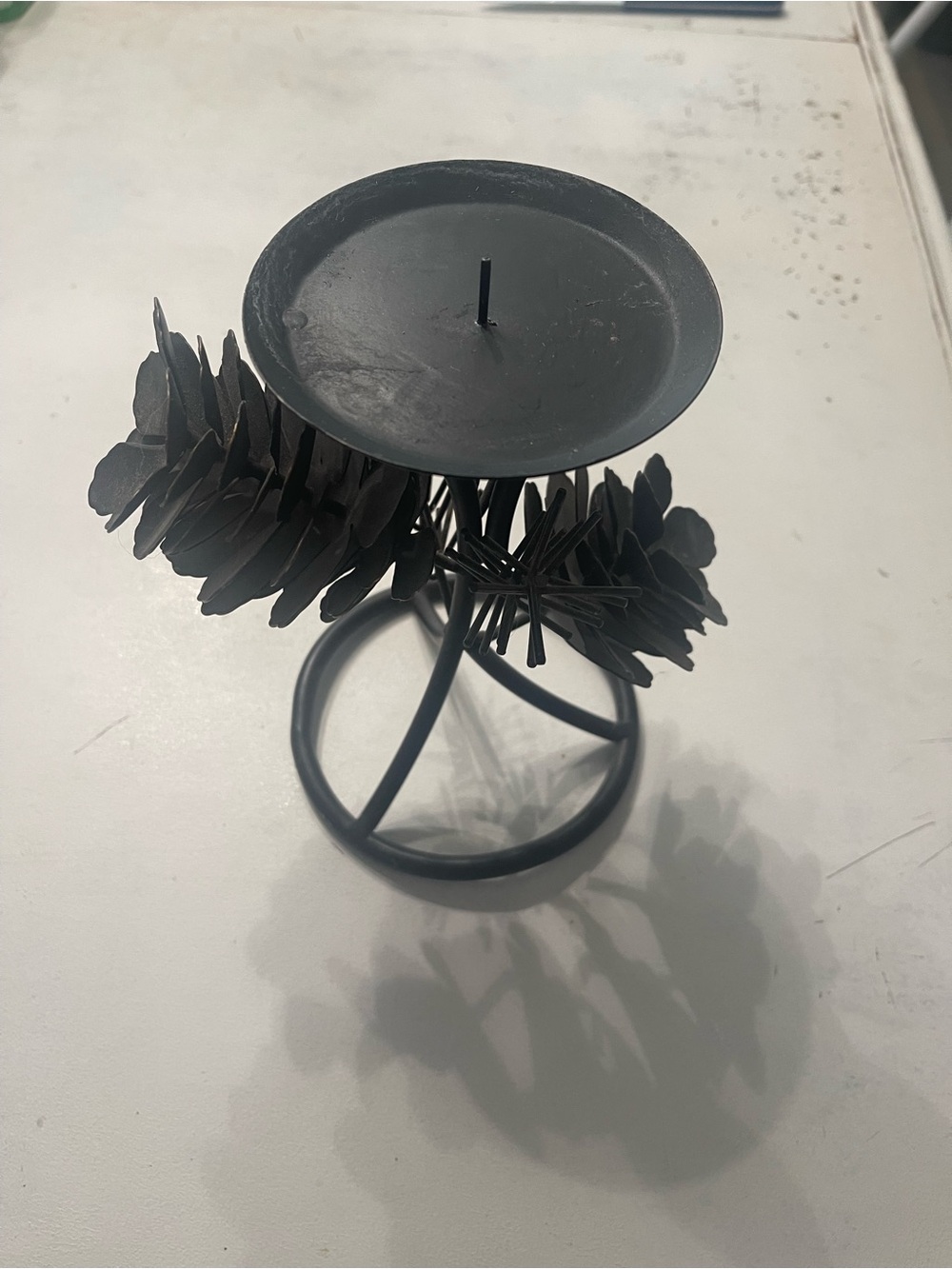 Decorative Black Metal Leaf Candle Holder - Home Accents